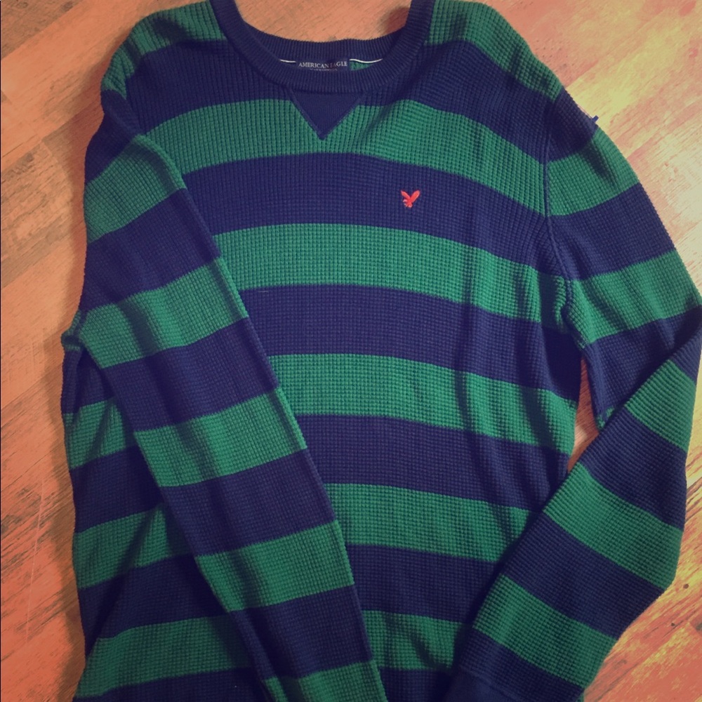 American Eagle striped sweater green and navy blue